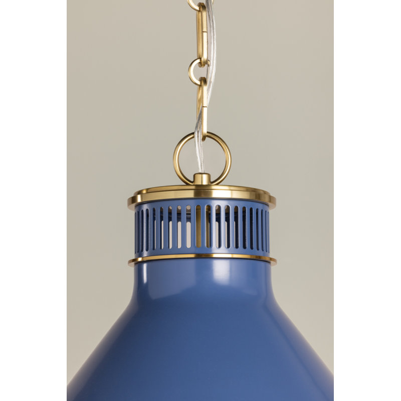 Luminaire suspendu Highclere par Mark D. Sikes, Laiton vieilli / bleu français doux, H 12 po x l 12,75 po x P 12,75 po