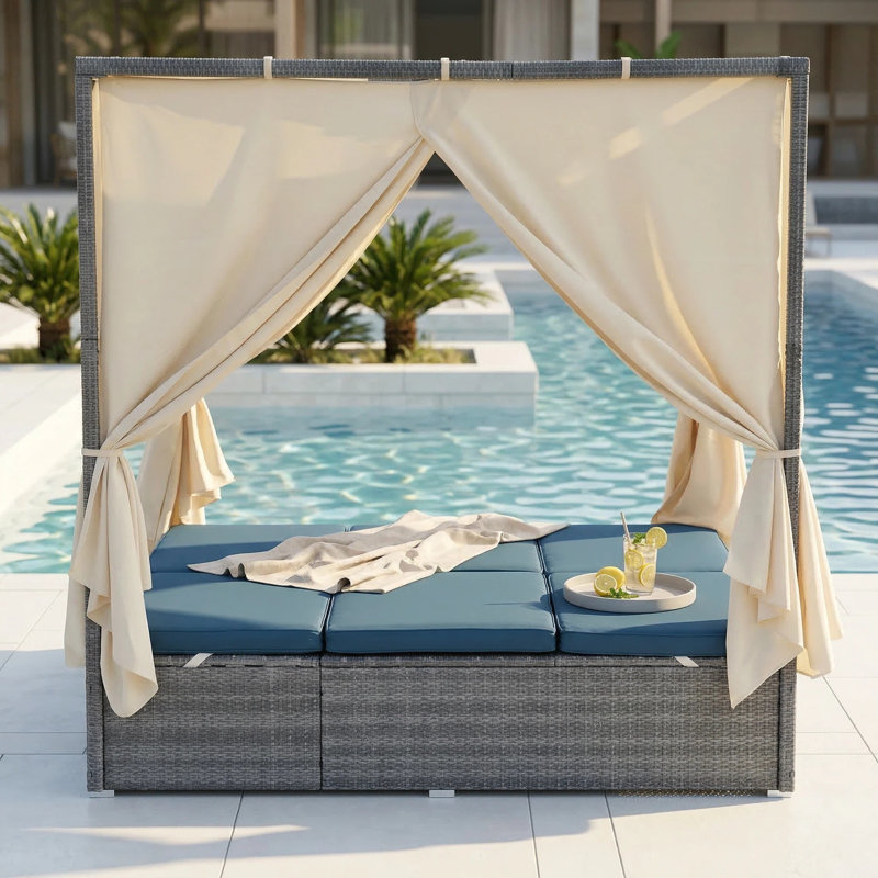 Lit de jour pour terrasse en osier 57,62 ", Bleu très foncé