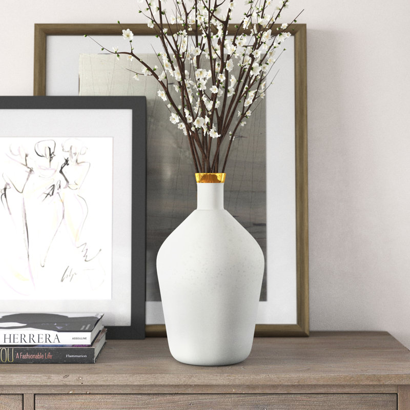 Arniyah Hand-Blown Glass Table Vase, White/Gold