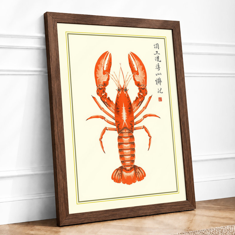 Lobster Study Japandi - Framed Print, A1 - 84.1 x 59.4 cm, Walnut