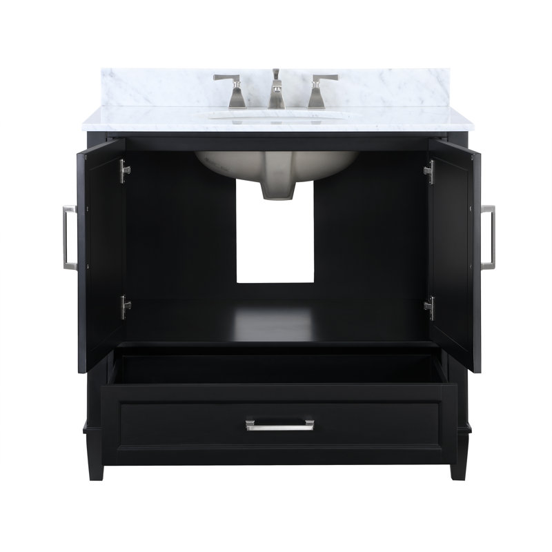 Montauk 36'' W Single Vanity, White Granite, Midnight Black