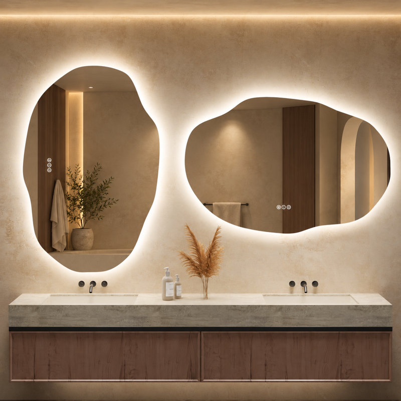Miroir de salle de bain Irride Teardrop sans cadre avec éclairage rétroéclairé, 48" x 30"