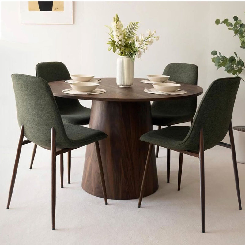 Ensemble de table de salle à manger à piédestal rond 5 pièces Benvinda, Vert