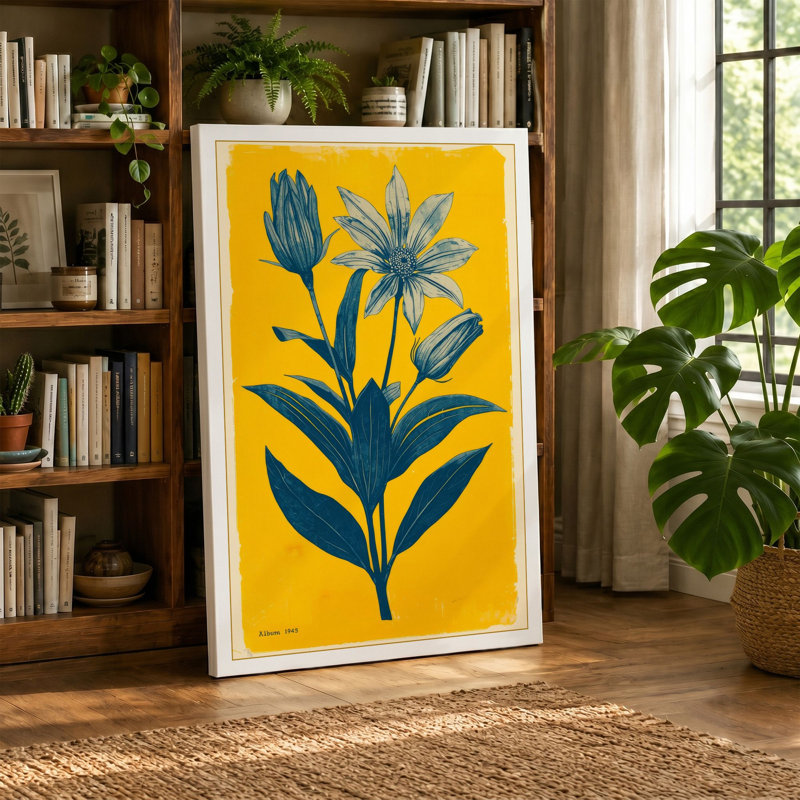 Single Stem in Gold Botanical 1 Piece Wrapped Canvas Wall Art, 18x12 - 45.7 x 30.5 cm, Taupe Border