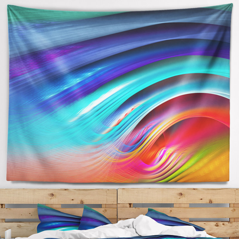 Tapisserie vagues à ciel arc-en-ciel floral magnifique, H 50 po x l 60 po