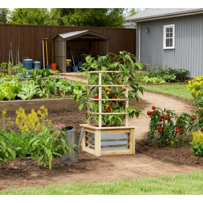 Boîte à fleurs surélevée galvanisée et lit de jardin surélevé en bois avec treillis pour patio et jardin
