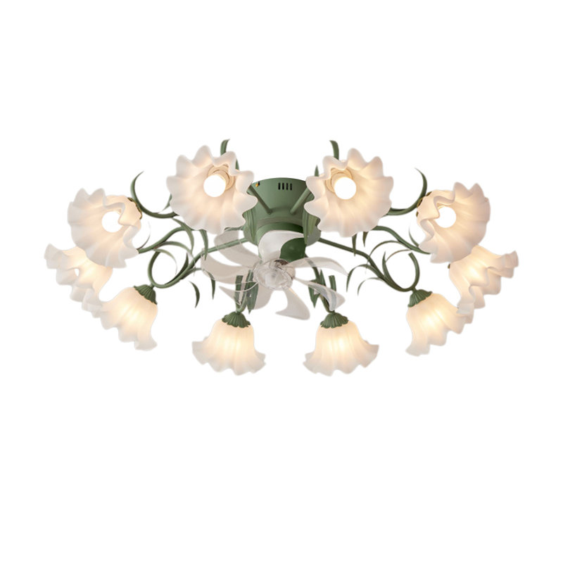 41" Flower Ceiling Fan with Light and Remote Low Profile, Green