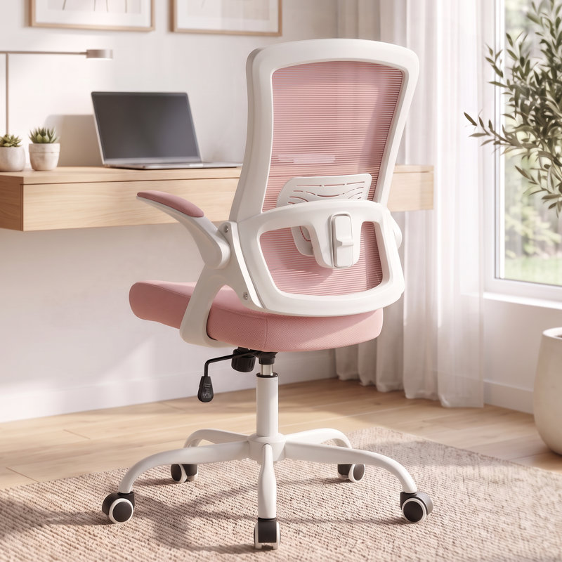 Chaise de bureau ergonomique Neeya, Base en acier, Sans repose-tête, Rose