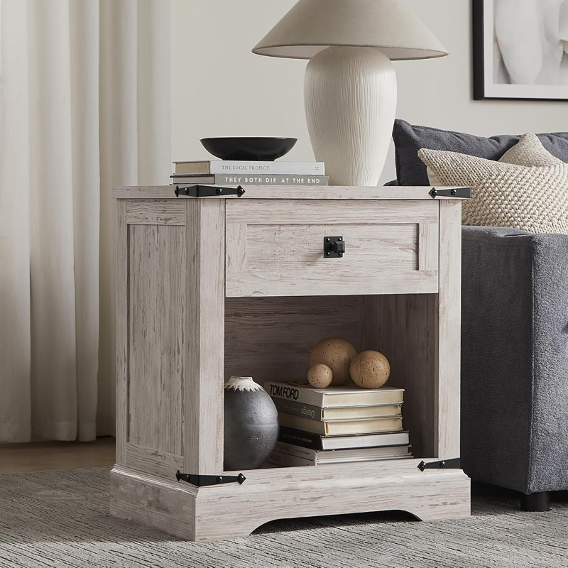 Table de chevet 24 po avec station de charge, table de chevet rustique en bois patiné avec tiroir et rangement ouvert 24 po
