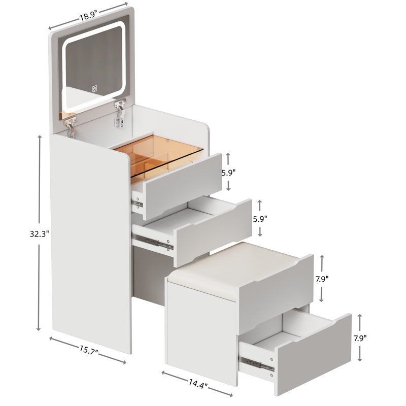 Ellingson 3 In 1 Vanity Desk With Plip Top Mirror, Small Make Up Vanity Set With Visible Glass Desktop