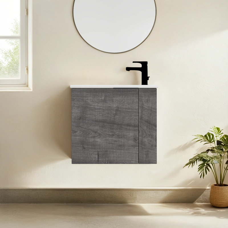  Meuble-lavabo simple mural avec plateau en céramique 22,04 po Creedan, Gris