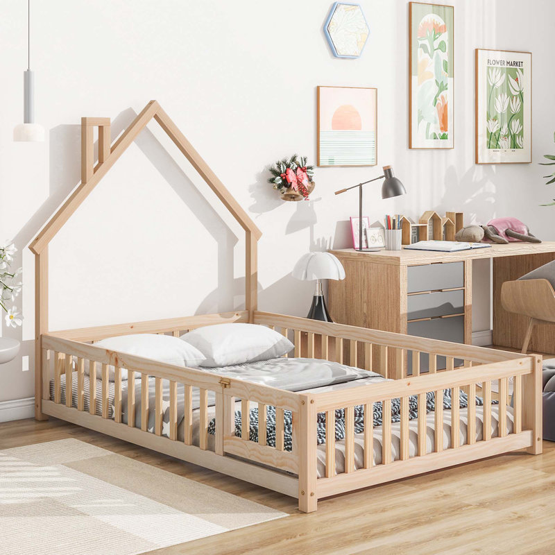 Lit de tête de lit en forme de maison, Naturel, Double
