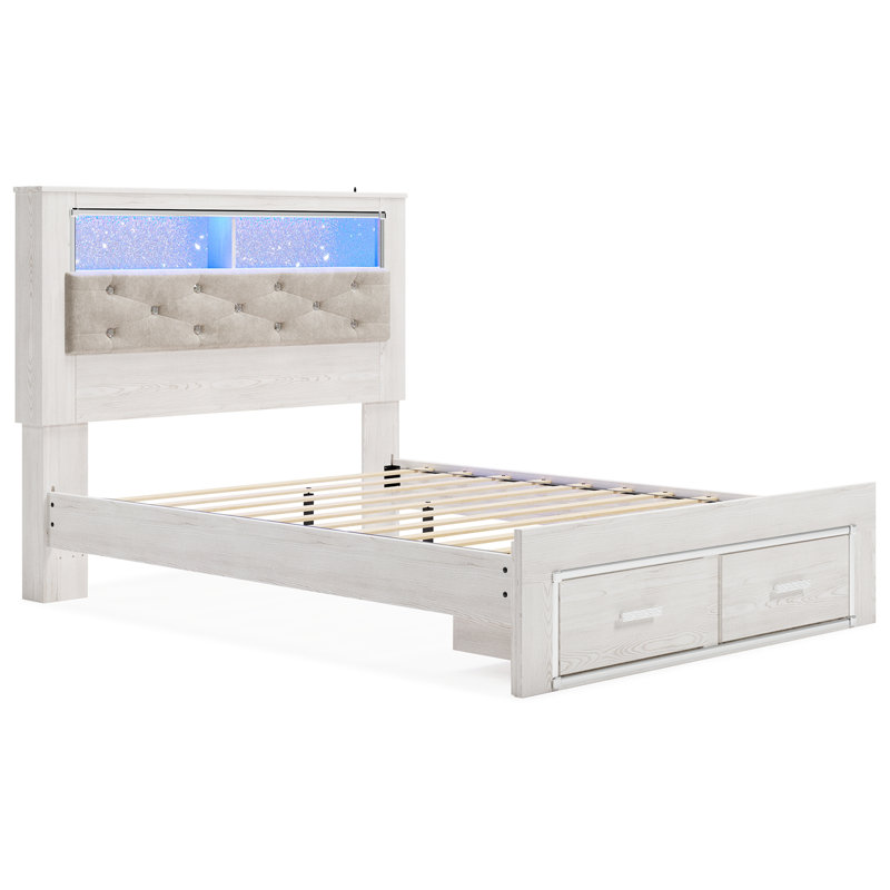 Grand lit de rangement, commode, miroir et table de chevet Altyra