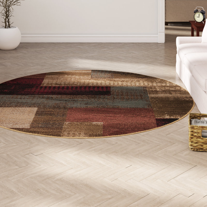Tapis à motif géométrique brun Fegan, Rond 8 pi