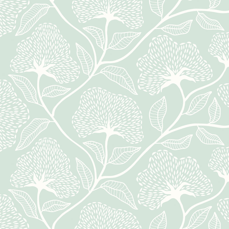 Dash Trail - Oatmilk 10m Wallpaper, Blue Floral