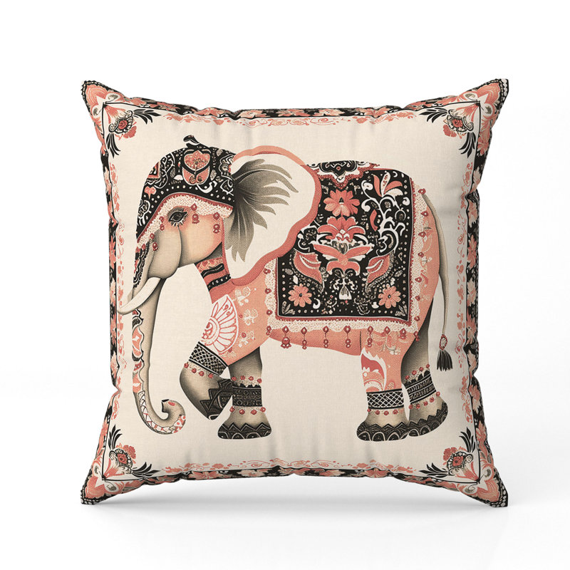 Coussin intérieur / extérieur Elephant Garden, H 16 po x l 16 po, Gris / Orange