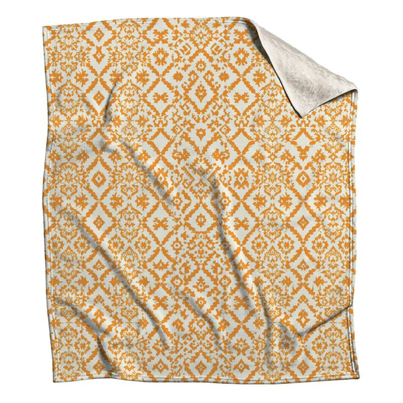 Orange Ikat Pattern Blankets, 60in W x 80in H
