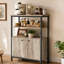 Buffet gris Farmhouse avec tablettes ouvertes, bar à café autoportant avec 2 portes et pieds en métal pour la cuisine, la salle à manger, le vestibule, 26,8 po