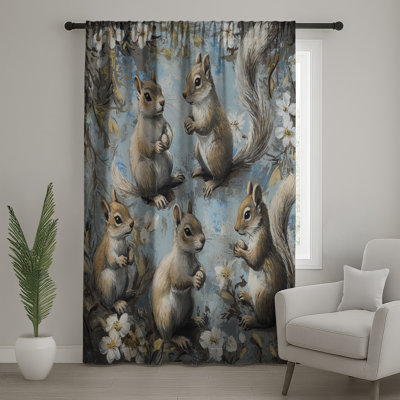 Mignon rideaux écureuils avec fleurs, voilages et rideaux occultant - 1 panneau