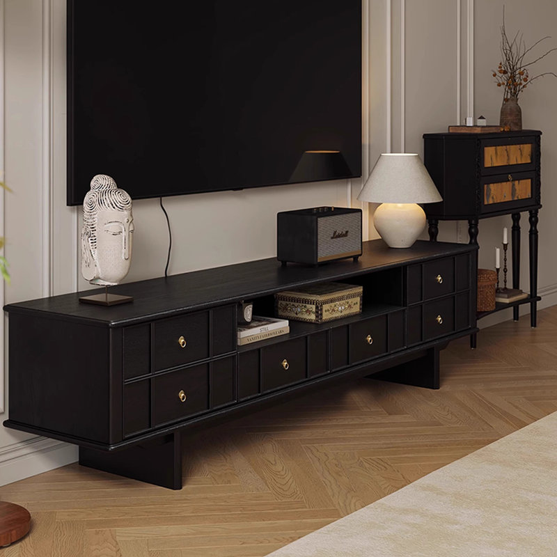Meuble télé en bois de frêne avec tablette ouverte, H 19,1 po x L 86,61 po x l 16,53 po