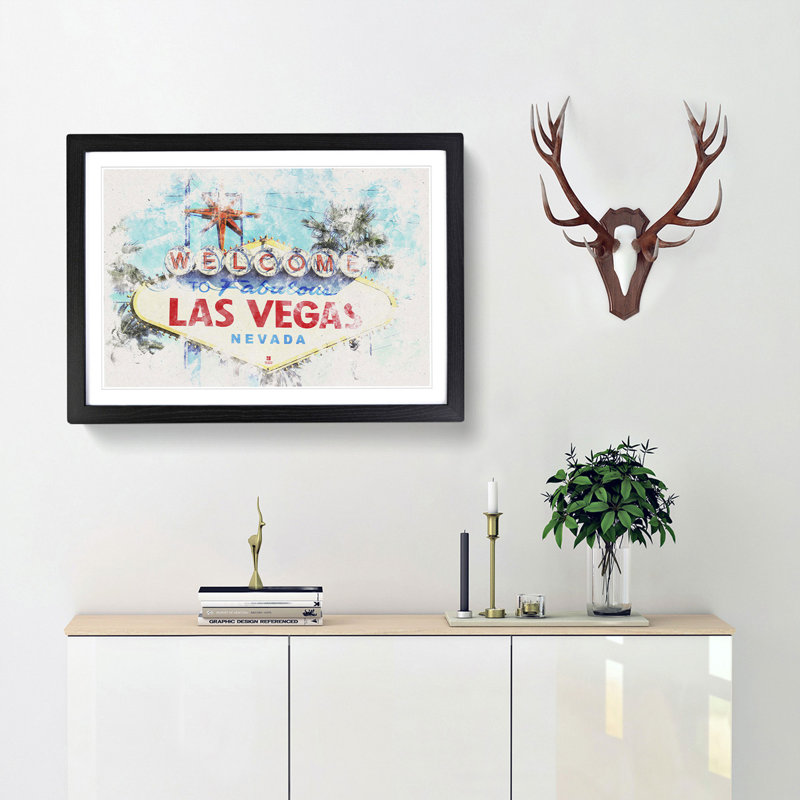 The Welcome to Las Vegas Sign - Picture Frame Painting Print, 33cm H x 45cm W x 2cm D, Black Framed