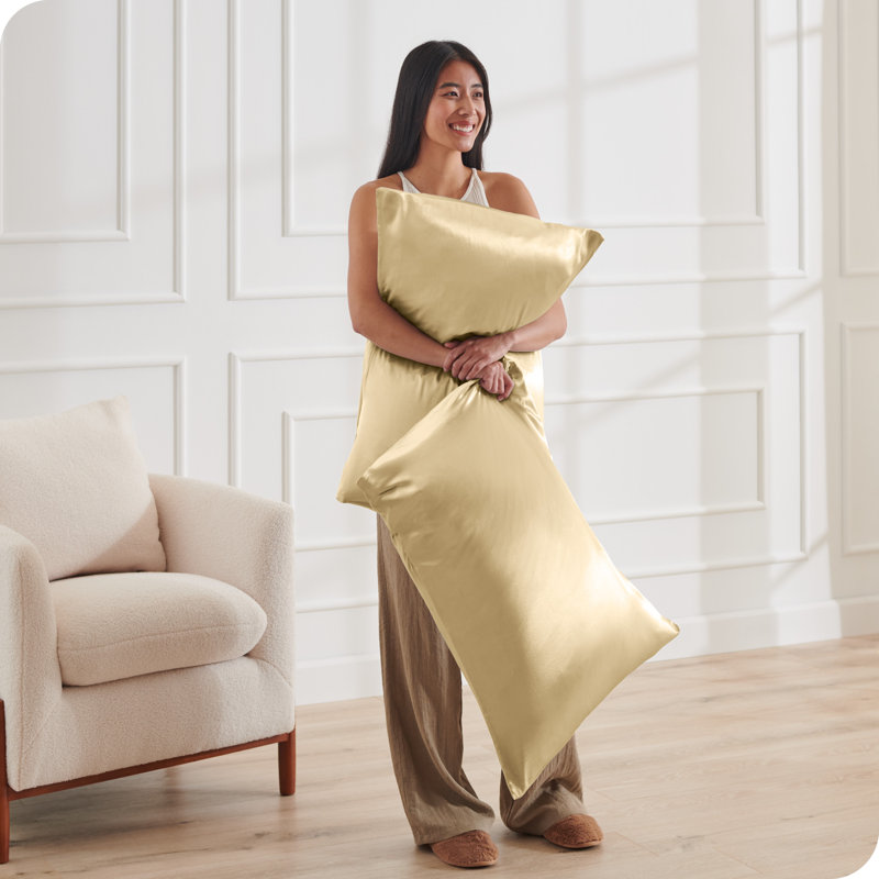 Ensemble de taie d'oreiller en satin de polyester doux, Taies d'oreiller très grandes, Champagne