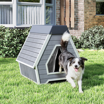 Niche pour chien d'extérieur et d'intérieur en bois avec cadre en aluminium - chenil isolé résistant aux intempéries pour les petits, moyens et grands chiens, comprend un rideau de porte en PVC, une housse imperméable et une ventilation