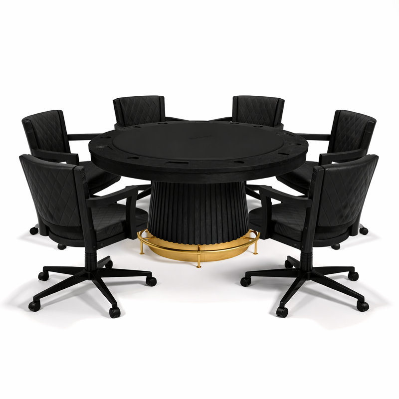 Table de poker 60 po avec 6 chaises de jeu pivotantes Prohibition Series et barre d'appui en laiton Prohibition Series