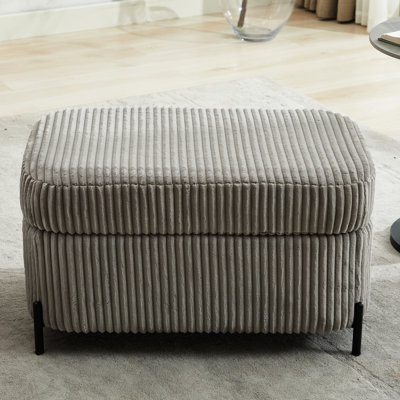 Hidden Storage In Gray Corduroy Fabric - Keep , Sheets, Pillows, Blankets, Magazines Organized Comfortable Seat For Shoe, Foot, Step, And End-Of Use With Concealed Area Practical Stool Various