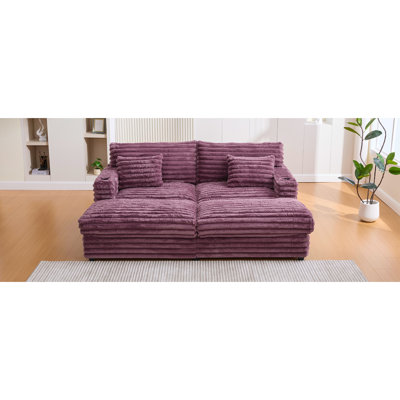 Oversized Double Chaise Lounge Sofa 83.5" Sofa Bed Cloud Couch Plush Upholstered Sleeper Sofa Daybed With Two Supportive Pillows, USB Ports And Cup Holders For Living Room, Wine