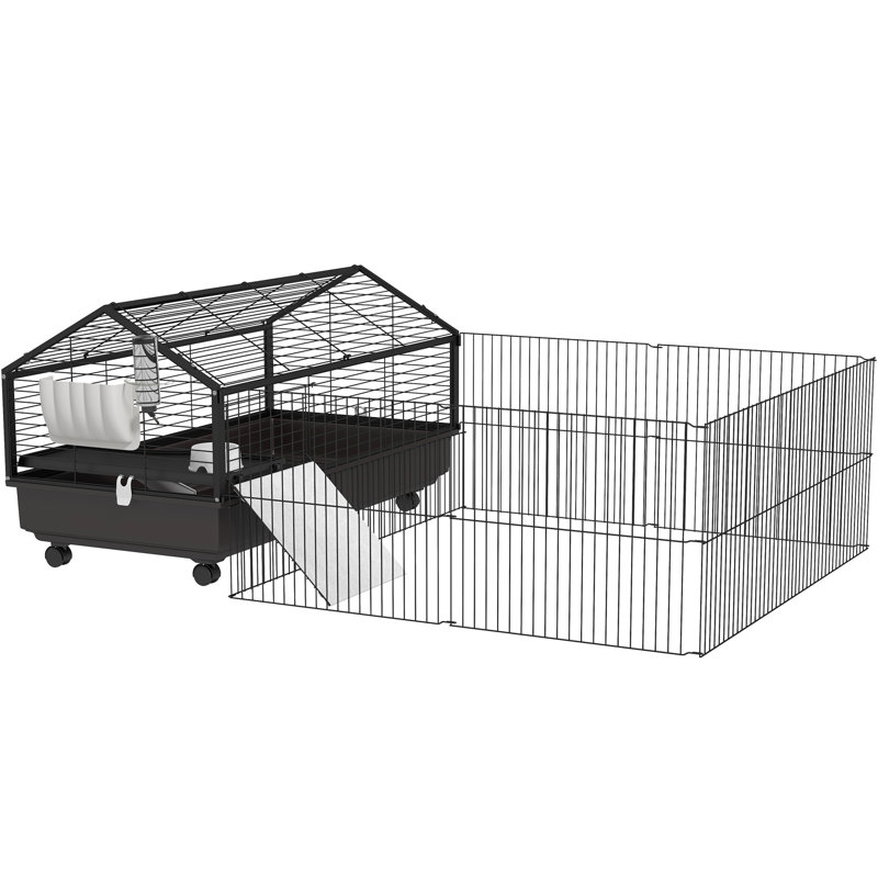 Enclos pour hérissons avec aire d'exercice pliable - Parc et rampes pour petits animaux en acier noir spacieux et pratiques