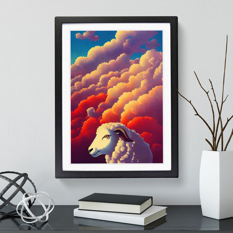 Sheep In The Clouds - Single Picture Frame Print, 64cm H x 46cm W x 2cm D, Black