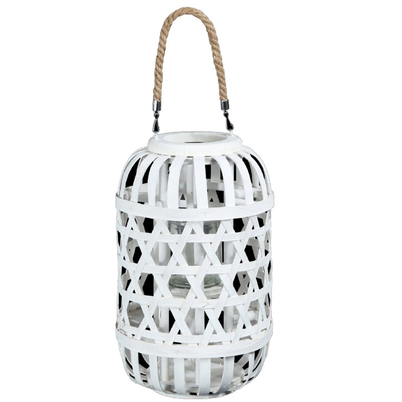 Lanterne ronde en bois, Blanc, H 15,75 po x l 10 po x P 10 po