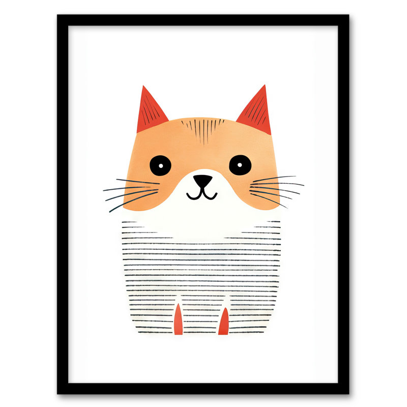 Simple Cute Cat Pencil Drawing Kids Bedroom Artwork - Single Picture Frame Print