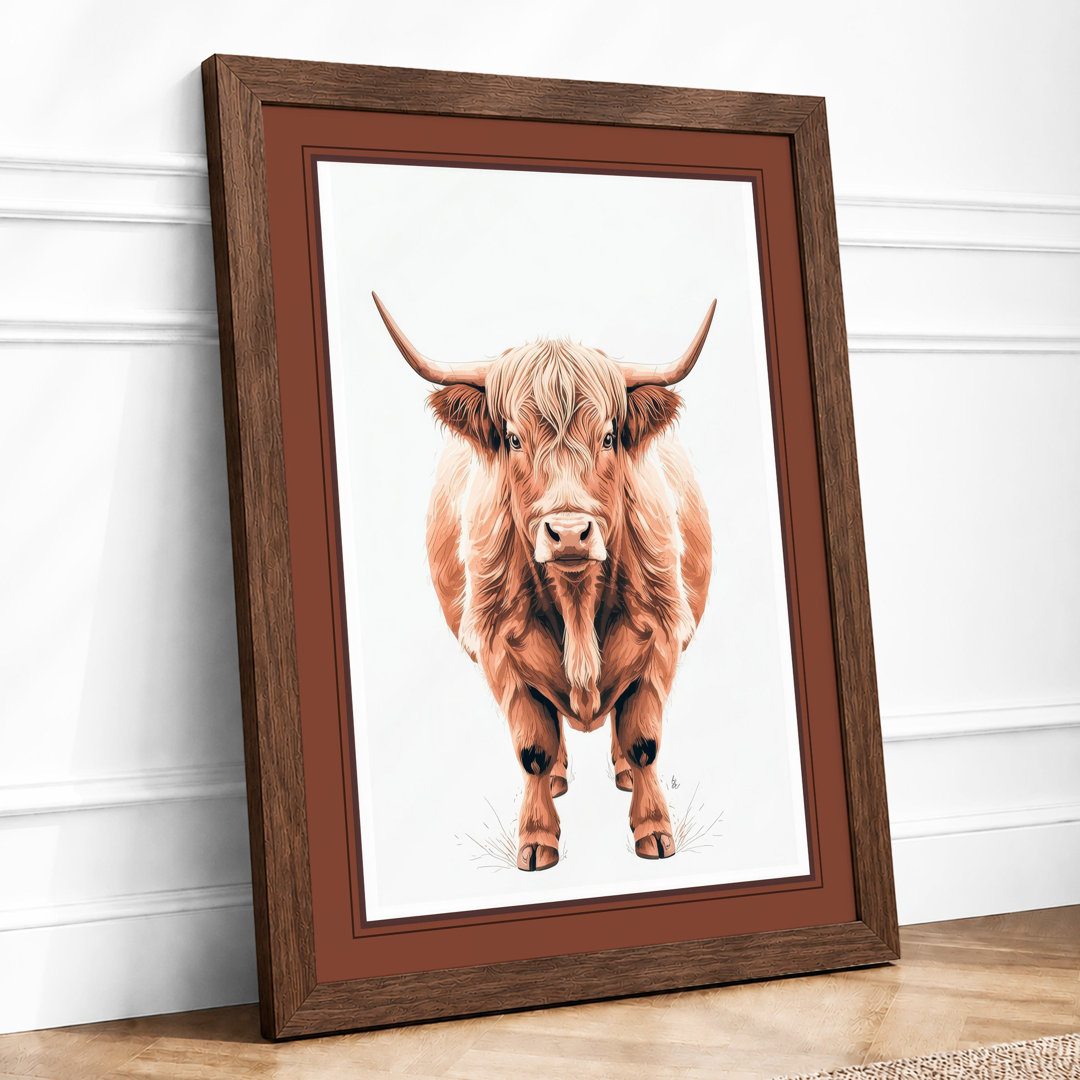Highland Cattle Portrait Modern - Framed Print