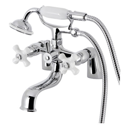 Kingston Brass Kingston Three-Handle 2-Hole Deck Mount Clawfoot Tub Faucet with Hand Shower