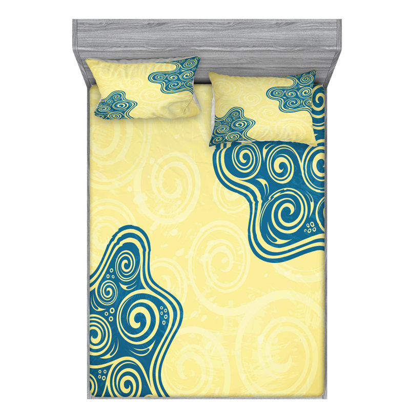 Microfiber Abstract Sheet Set, Queen Sheet Set with Fitted Sheet