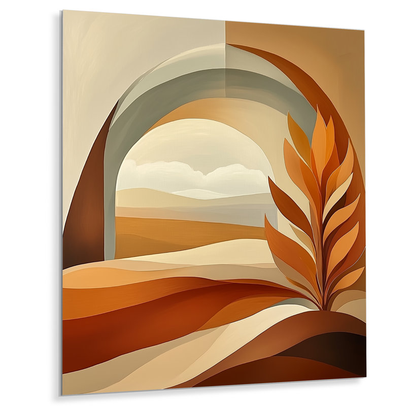 «Orange Layered Earth Boho Forms V», reproduction d'art mural abstrait en métal contemporain, L 12 po x H 20 po