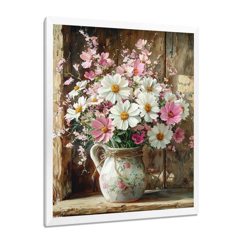 Bennett - Floral Canvas Wall Art, H 44 po x l 34 po, Reproduction encadrée sans passe-partout, Blanc
