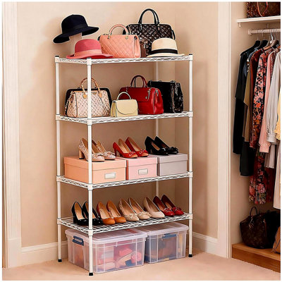 Multi purpose metal storage rack, Sturdy 4 Tier Adjustable Metal Wire Shelving Unit – Heavy Duty Storage Shelves, Robust & Practical Organizer Rack for Laundry Room, Bathroom, Kitchen & Small Spaces