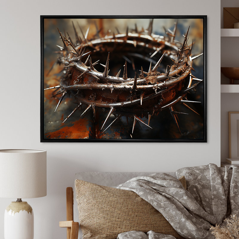 Couronne d'épines, «Christianity I», art mural sur toile, Cadre flottant noir, H 30 po x l 40 po x P 1,5 po