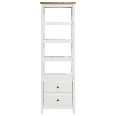 Tour média Eutizio à 4 tablettes en bois avec tiroirs brun et blanc