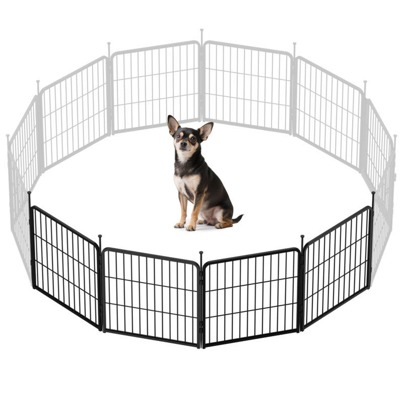 Parc pour chien pliable en métal robuste sans porte (ensemble de 4), Noir, H 24 po x l 88,8 po x P 0,63 po