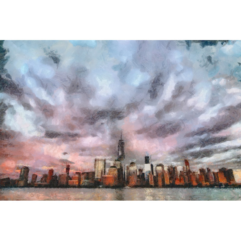 Painted Cloudy Sky Cityscape - Wrapped Canvas Art Prints, 30cm H x 46cm W