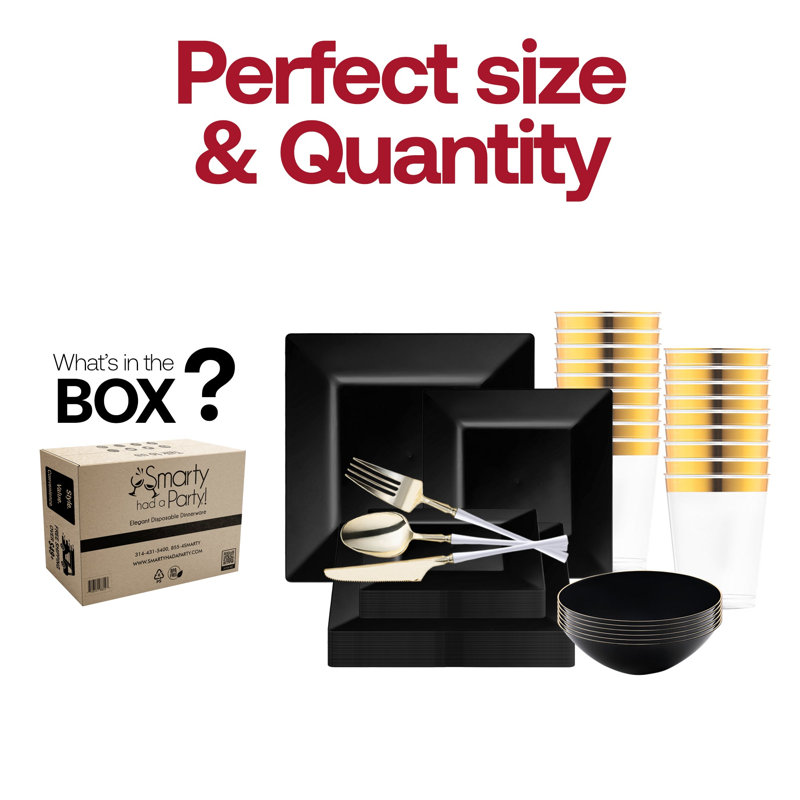 Black Square Disposable Plastic Tableware Set - 120 Settings