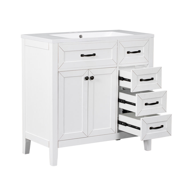 Basden 36'' Single Bathroom Vanity With Ceramic Top, White