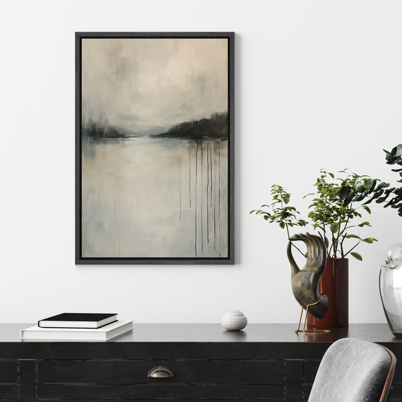 Reproduction d'art sur toile - Œuvre de paysage abstrait rétro, décor moderne pour le salon, Toile tendue, Noir