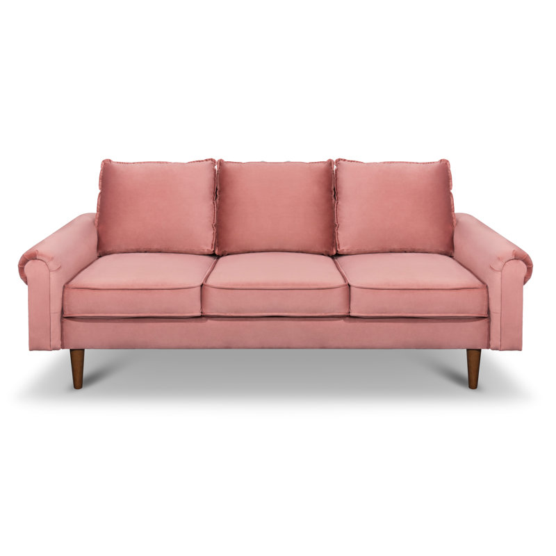 75'' Rolled Arm Sofa, Rose Velvet