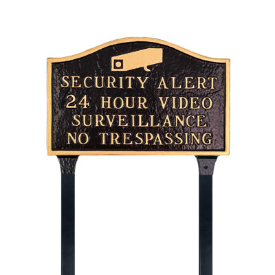 Security Alert Standard Soft Arch Statement Plaque with Lawn Stakes - Black/ Gold