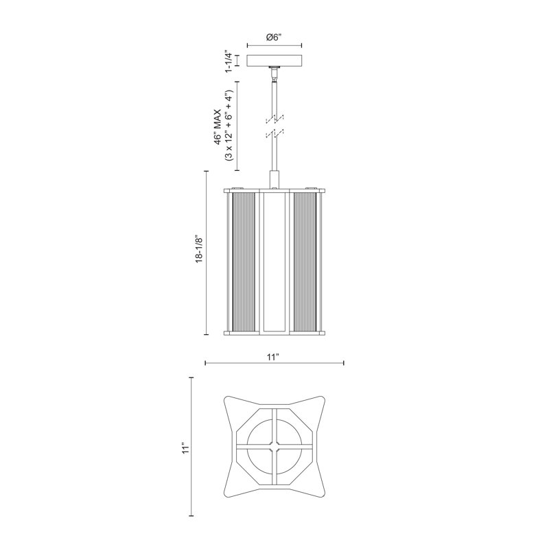 Sabre 4 - Light LED Pendant, Ribbed Glass/Urban Bronze